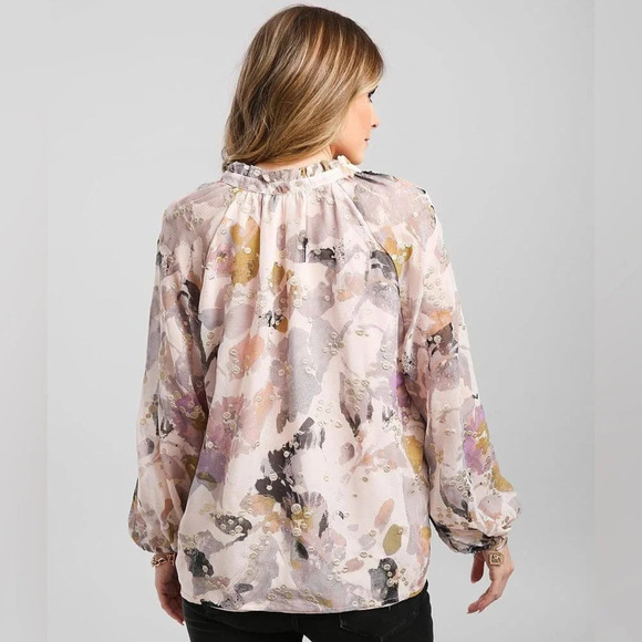 BTFL-Life pink metallic long sleeve blouse size small - Picture 2 of 9